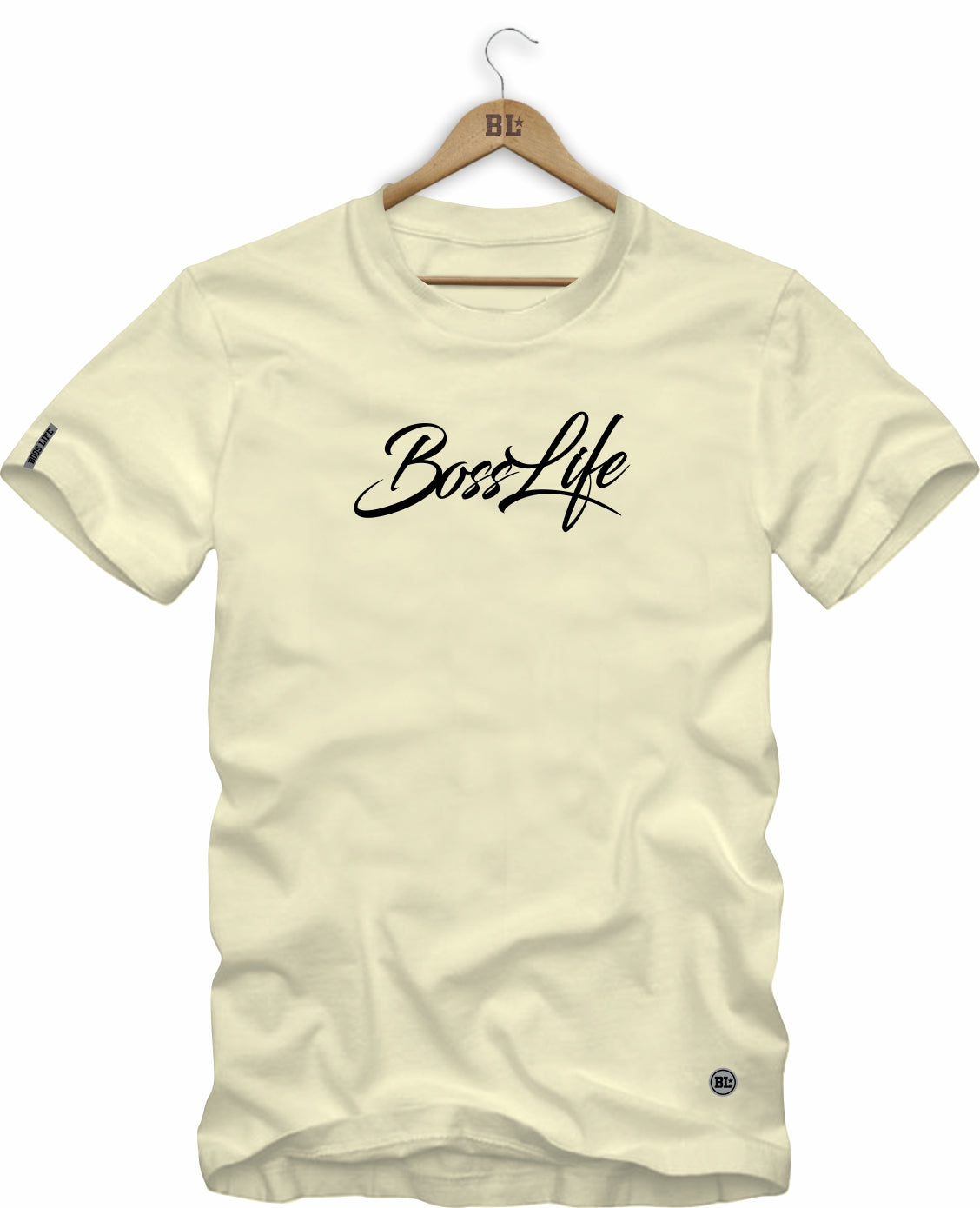 Camiseta Signature Boss Life, cor Off White, vista frontal