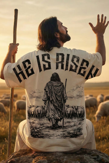 Camiseta Oversized He Is Risen Boss Life Faith Frente e Costas