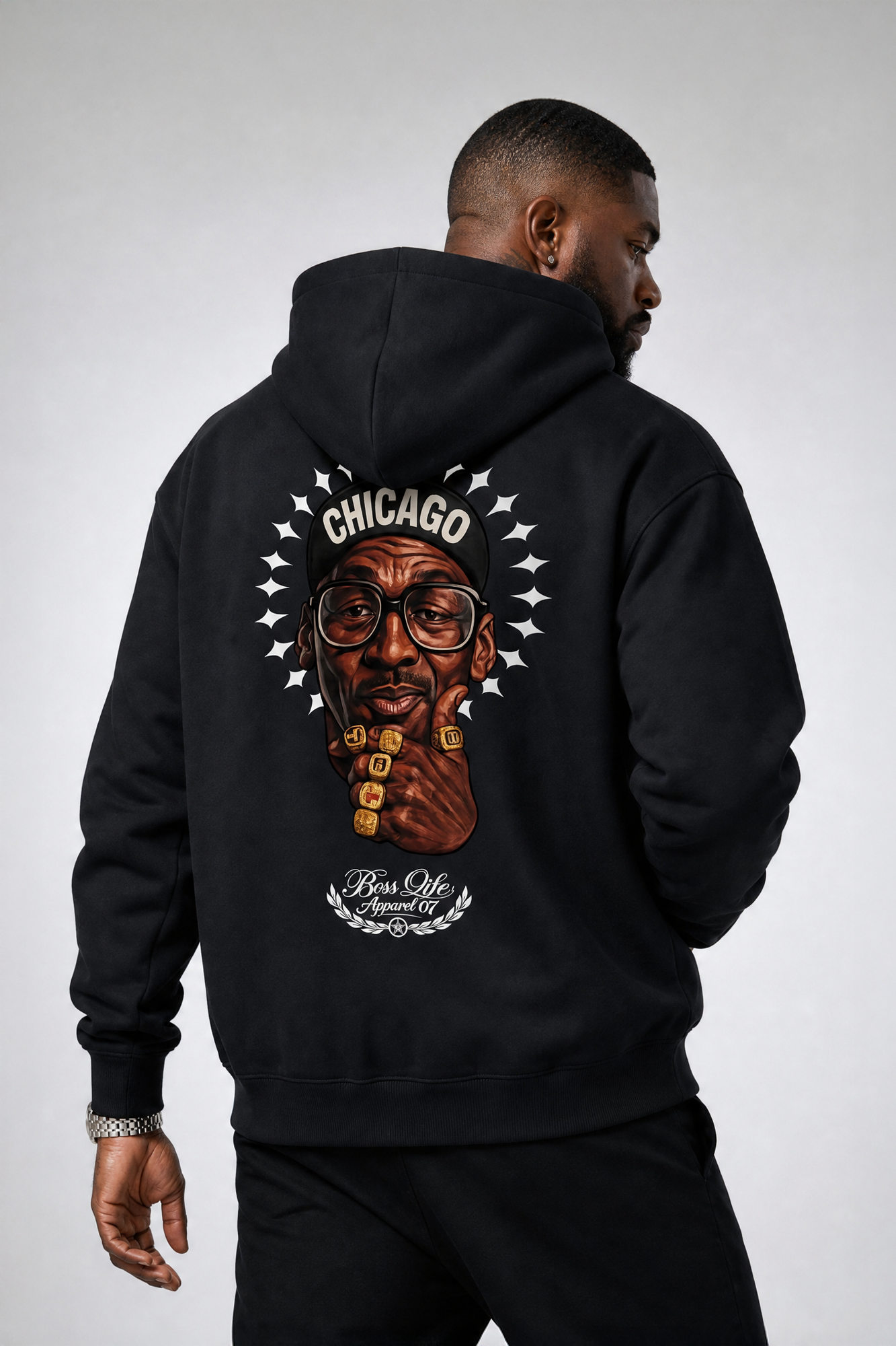 Moletom Chicago Apparel Boss Life Preto costas