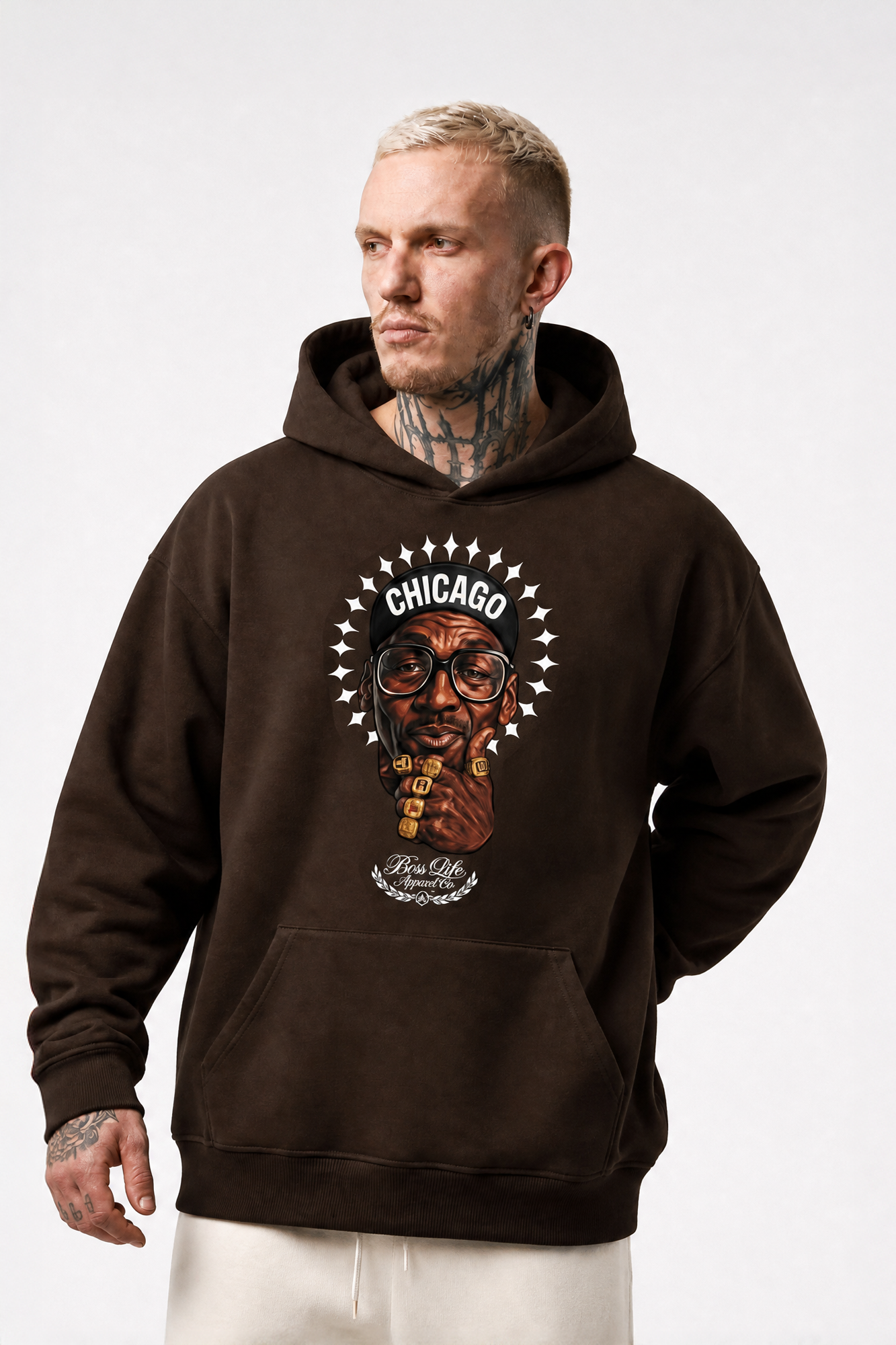 Moletom Chicago Boss Life Marrom — frente com estampa Chicago