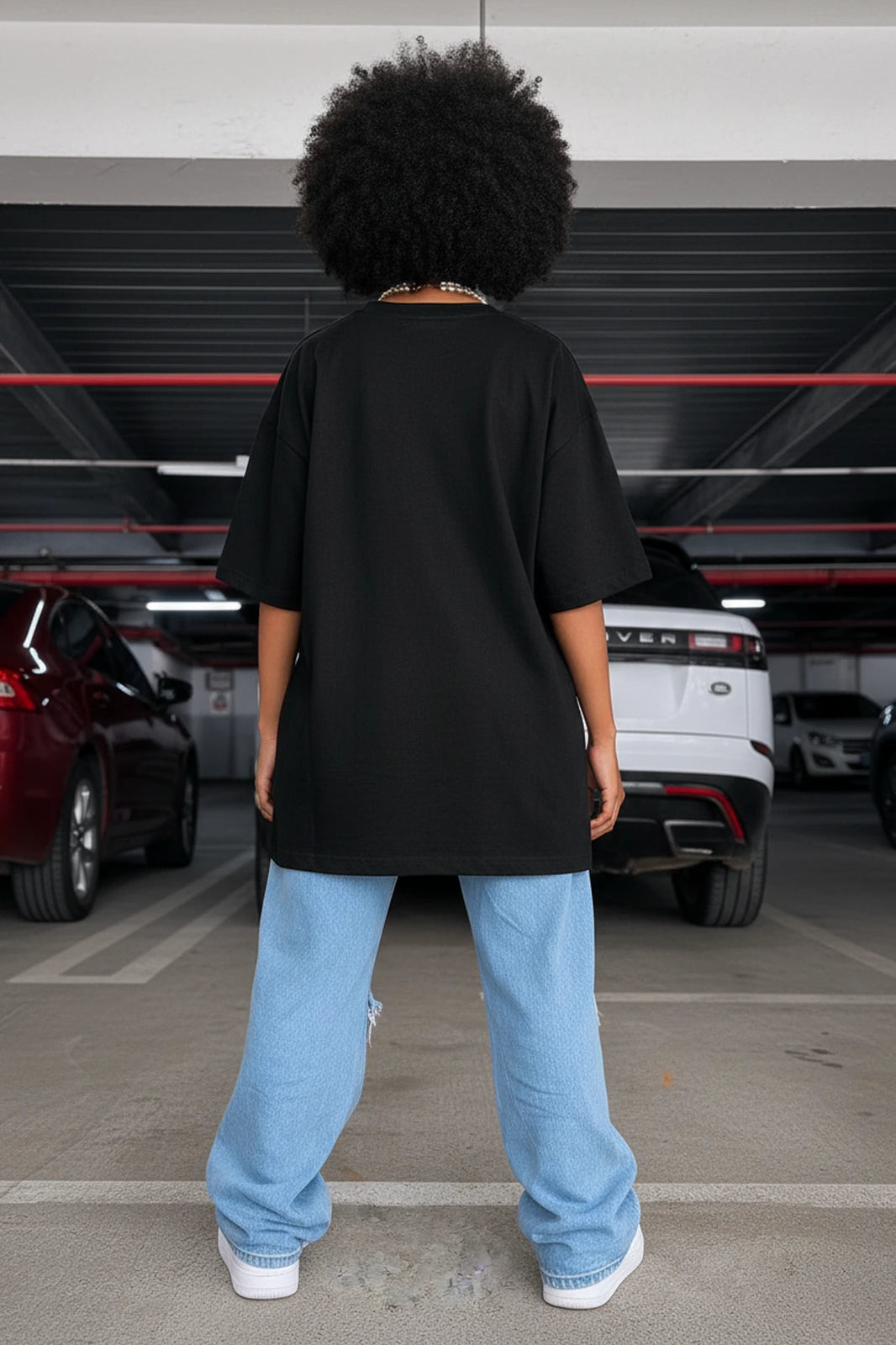 Camiseta oversized feminina Mistress of the Dark Boss Life preta - costas