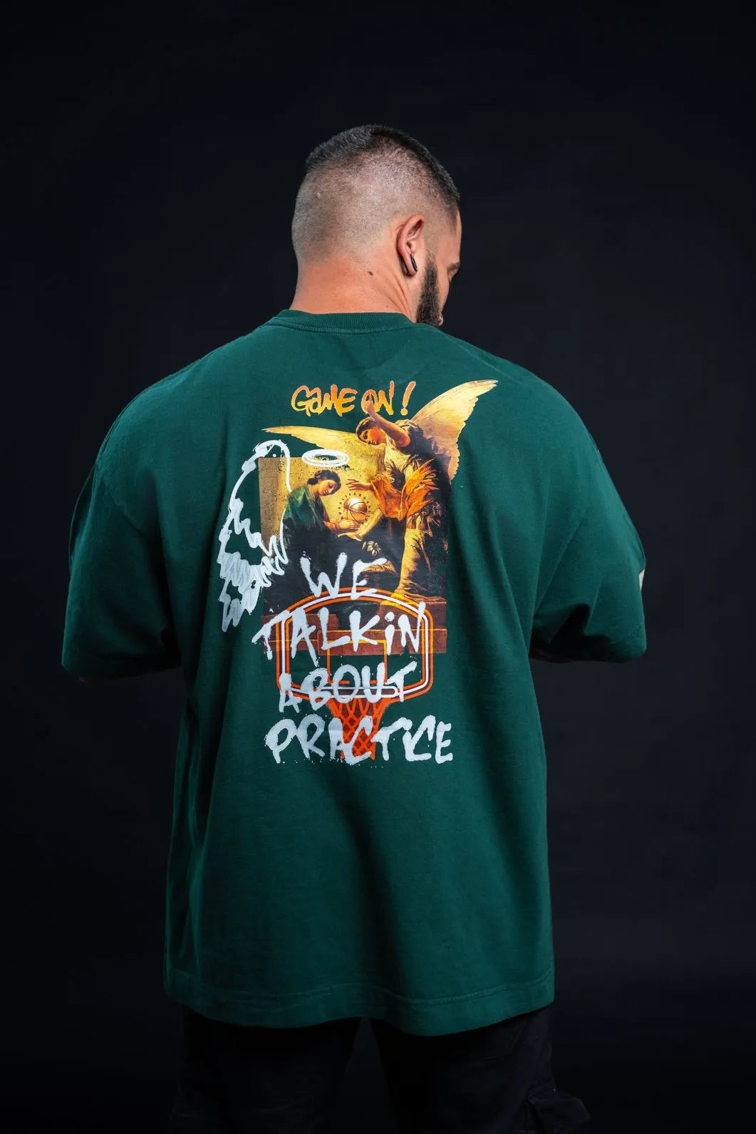 Camiseta Oversized Boss Life Basket Angel Frente e Costas
