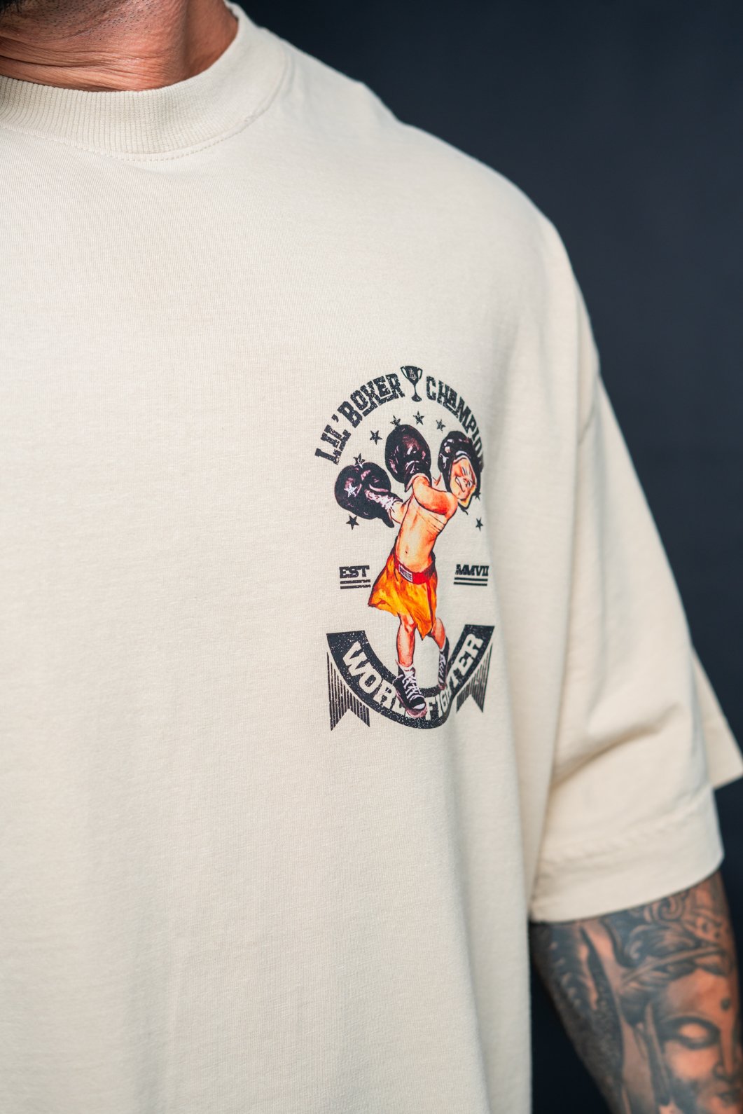 Camiseta Oversized Champion Boxing Frente e Costas