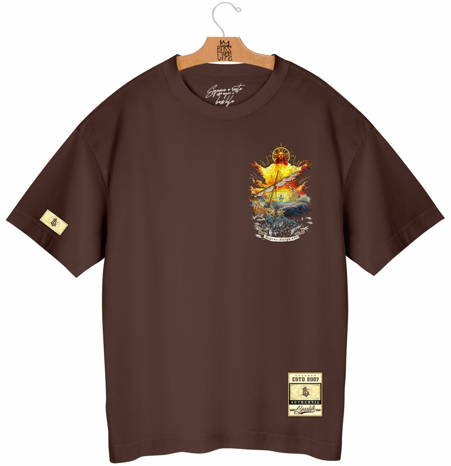 Camiseta Oversized Ego Sum Via Boss Life café - frente