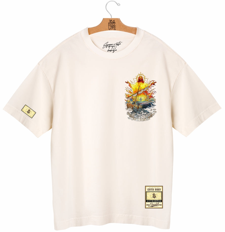 Camiseta Oversized Ego Sum Via Boss Life off white - frente