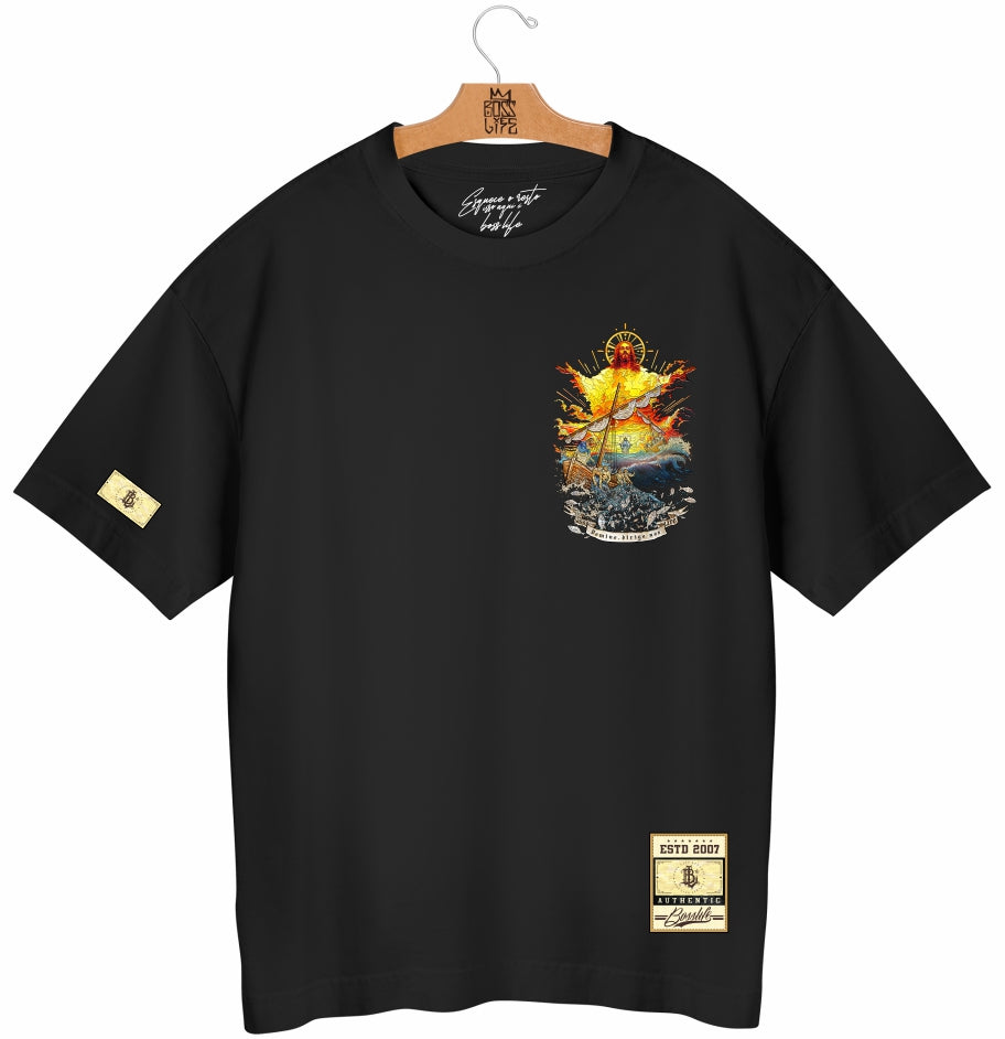 Camiseta Oversized Ego Sum Via Boss Life preta - frente