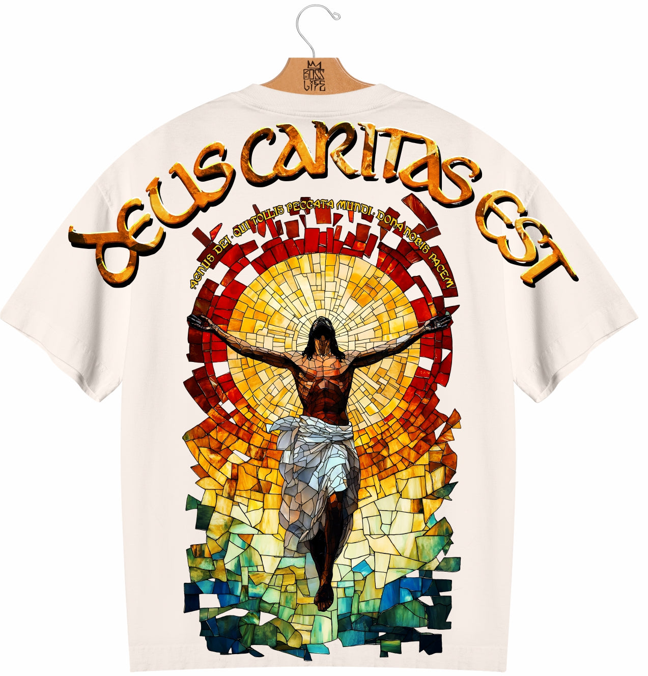 Camiseta Oversized Deus Caritas Est Boss Life Faith - Off White Costas