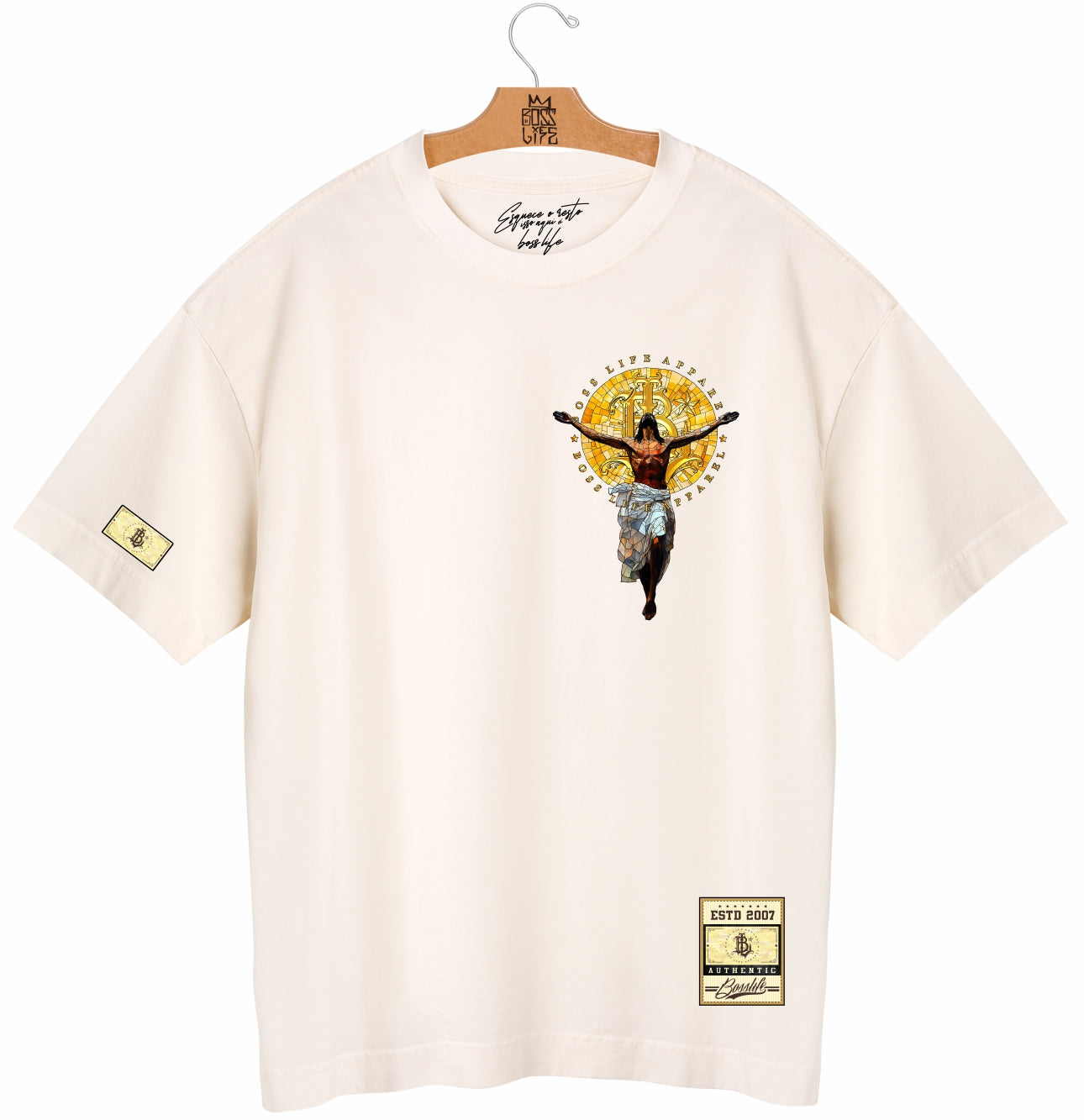 Camiseta Oversized Deus Caritas Est Boss Life Faith - Off White Frente