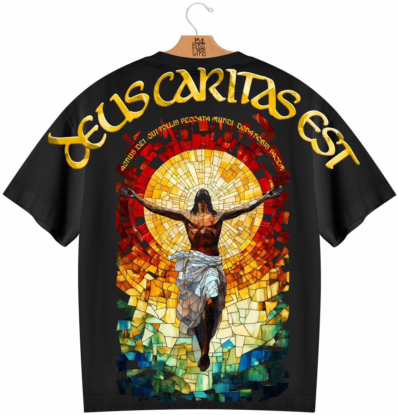 Camiseta Oversized Deus Caritas Est Boss Life Faith - Preto Costas