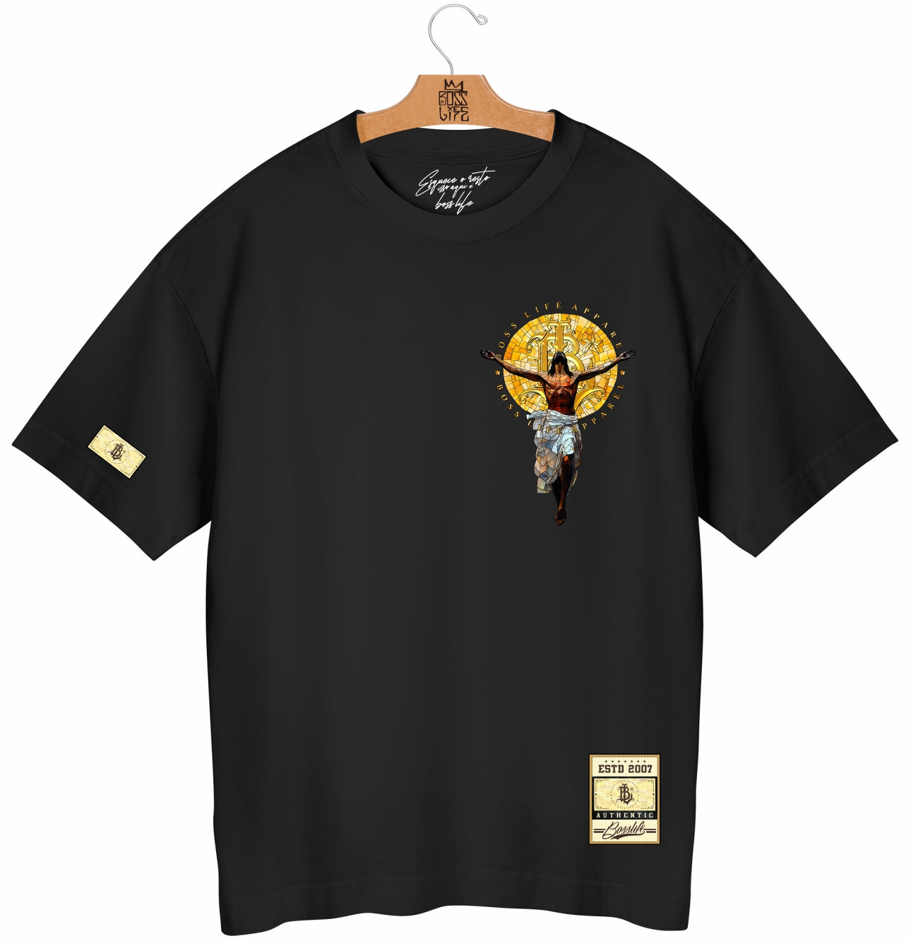 Camiseta Oversized Deus Caritas Est Boss Life Faith - Preto Frente