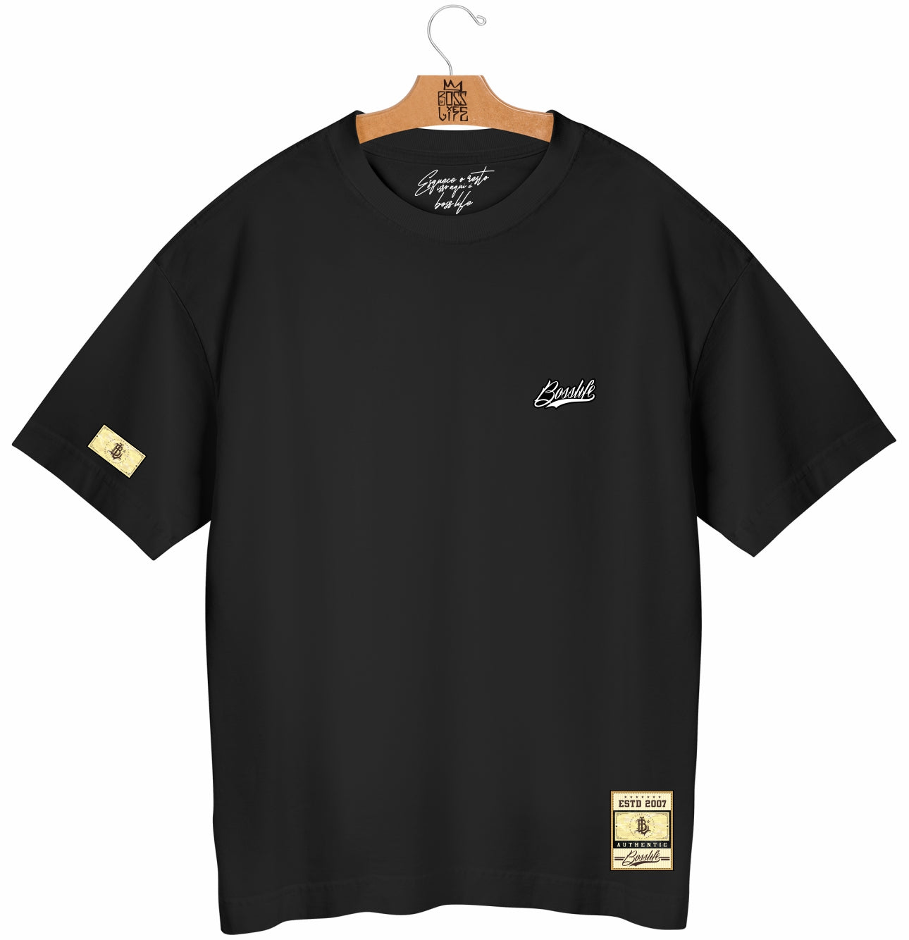 Camiseta Oversized Jesus Loves You Boss Life Faith - frente Preto com logo Boss Life no peito