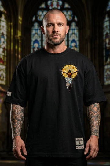 Camiseta Oversized Deus Caritas Est Boss Life Faith Frente e Costas