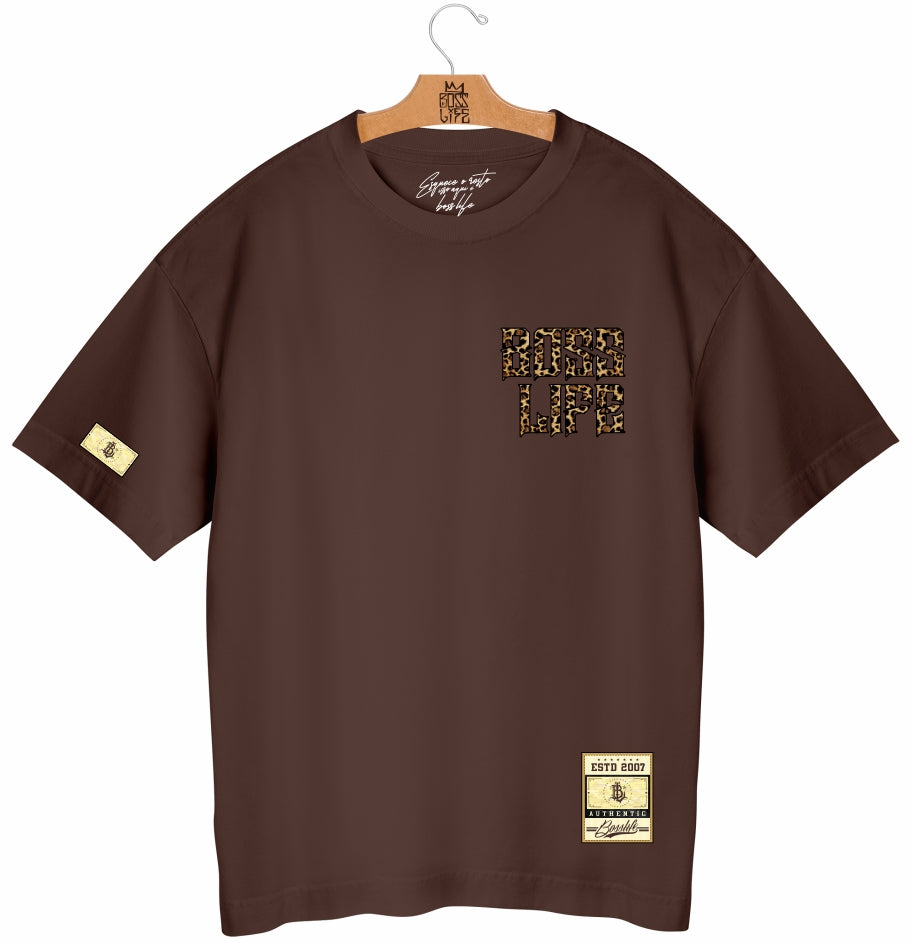 Camiseta Oversized Leopard Urban Boss Life café - frente