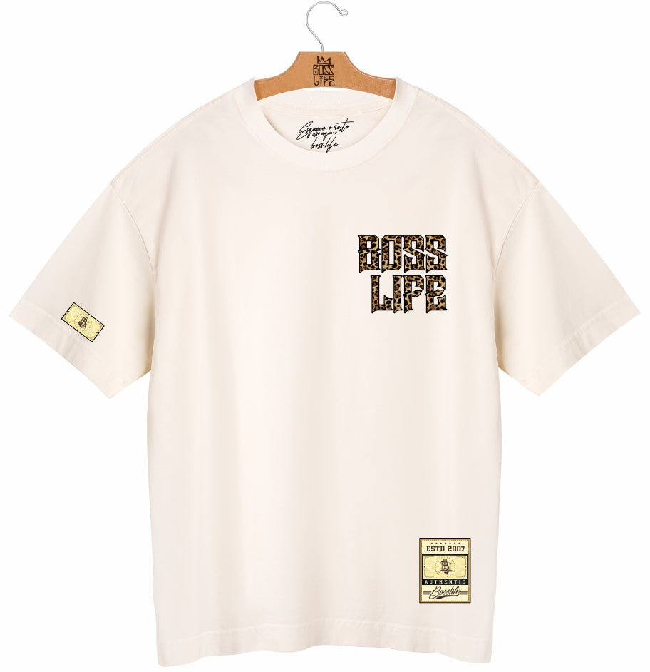 Camiseta Oversized Leopard Urban Boss Life off white - frente