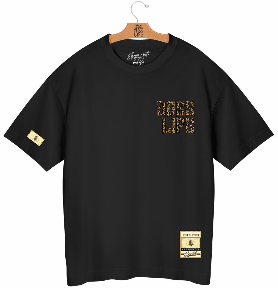 Camiseta Oversized Leopard Urban Boss Life preta - frente
