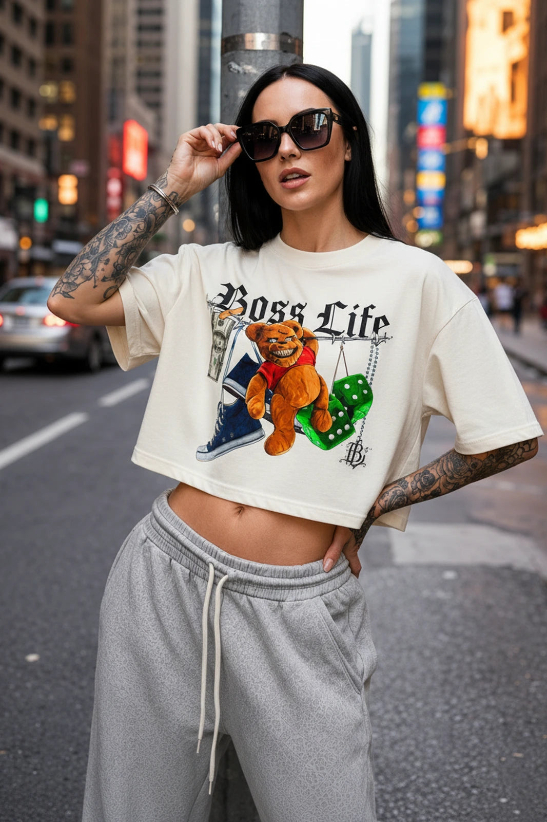 Camiseta Cropped Over Feminina Wild Bear Boss Life