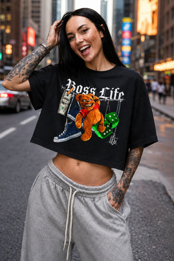 Camiseta Cropped Over Feminina Wild Bear Boss Life