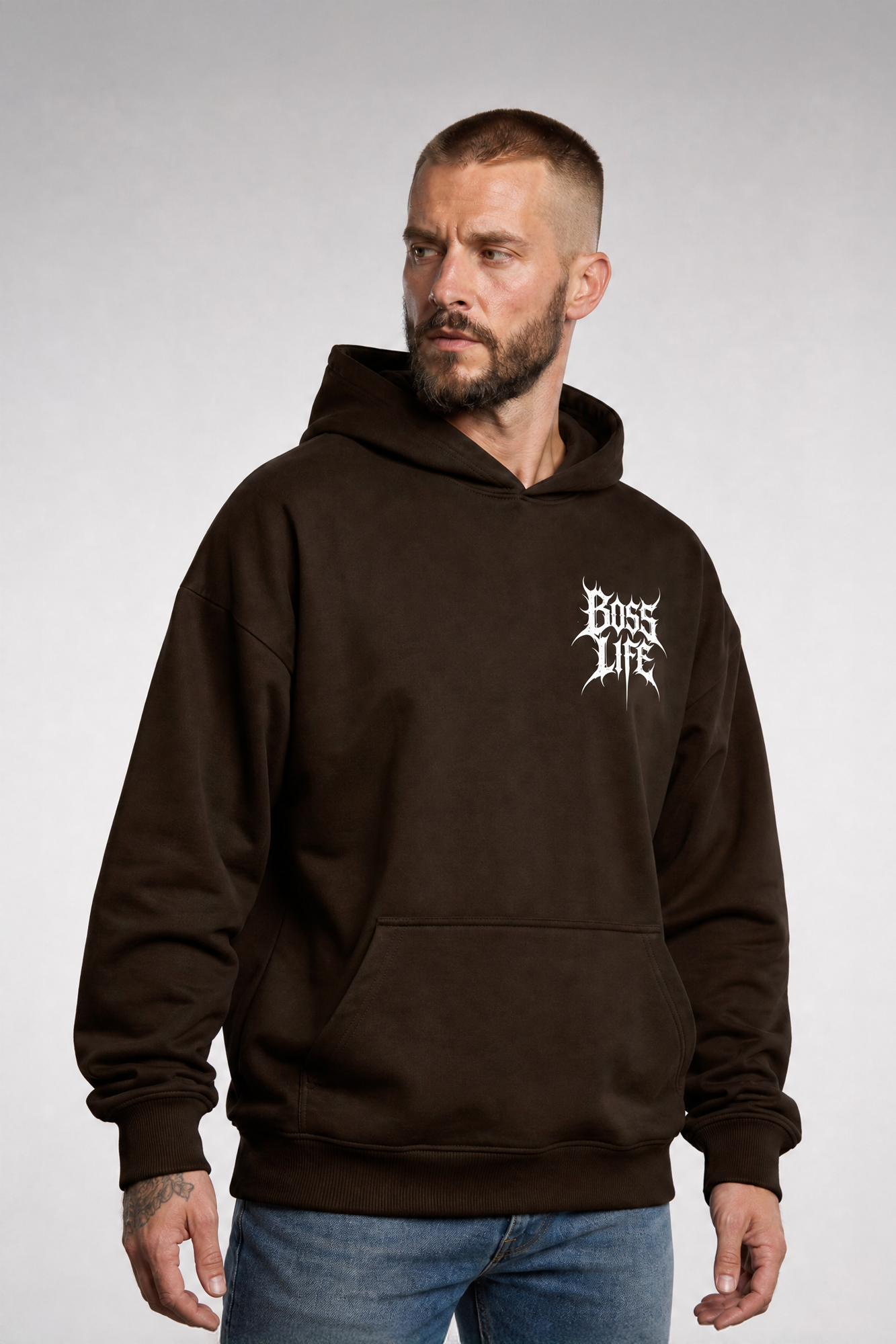 Moletom Metal Boss Life Marrom frente