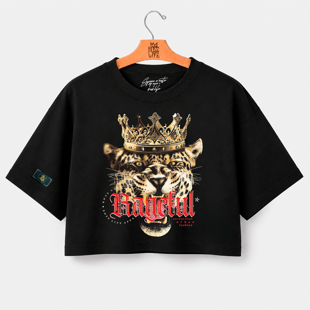 Camiseta Cropped Over Feminina Onça Coroa Boss Life