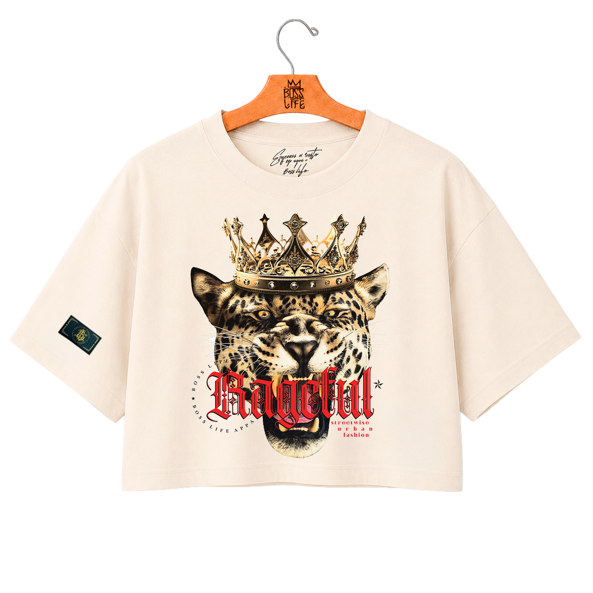 Camiseta Cropped Over Feminina Onça Coroa Boss Life