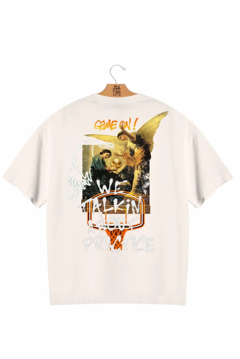 Camiseta Oversized Boss Life Basket Angel Frente e Costas