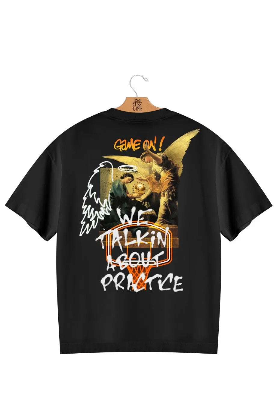 Camiseta Oversized Boss Life Basket Angel Frente e Costas
