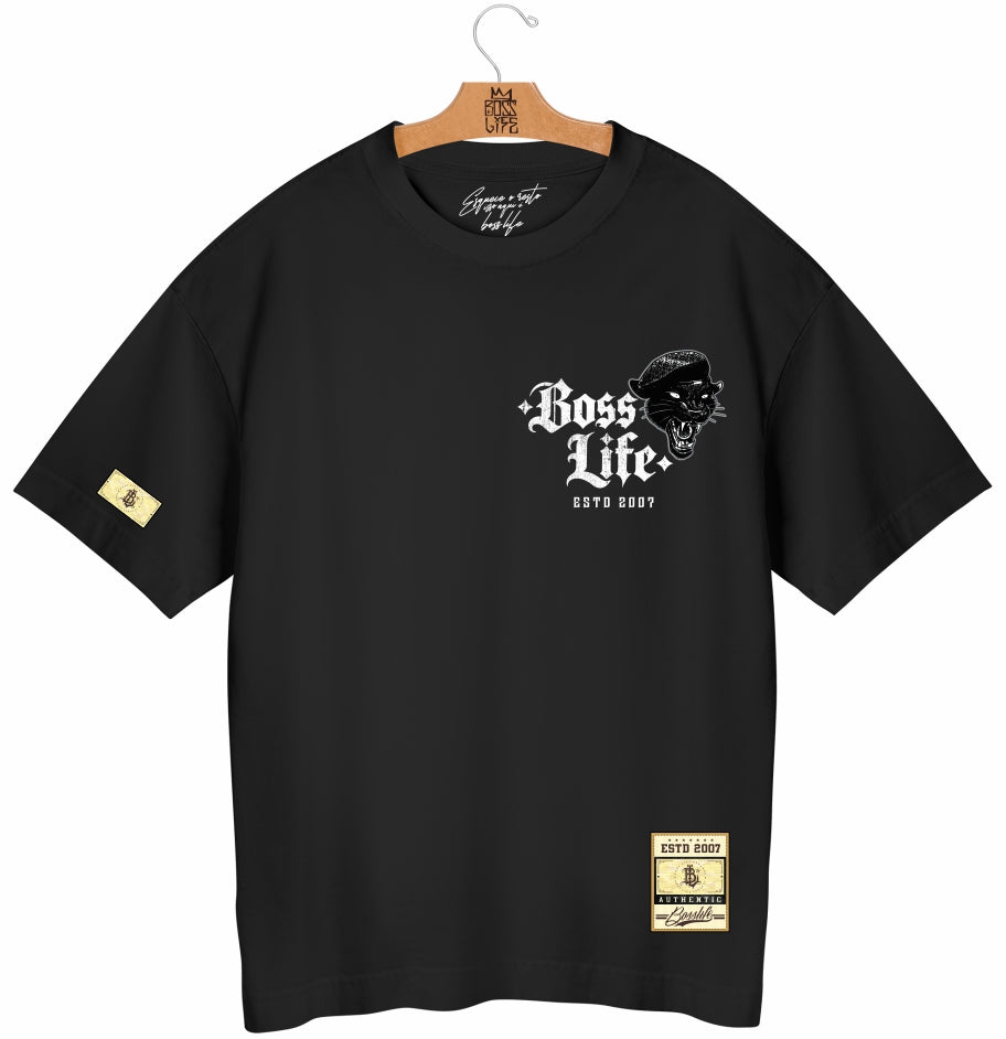 Camiseta Oversized Panther Urban Boss Life preta - frente