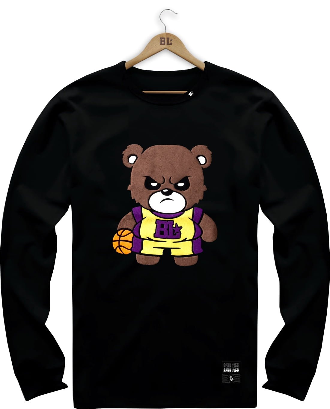 CAMISETA MANGA LONGA PRETA BEAR BASKET
