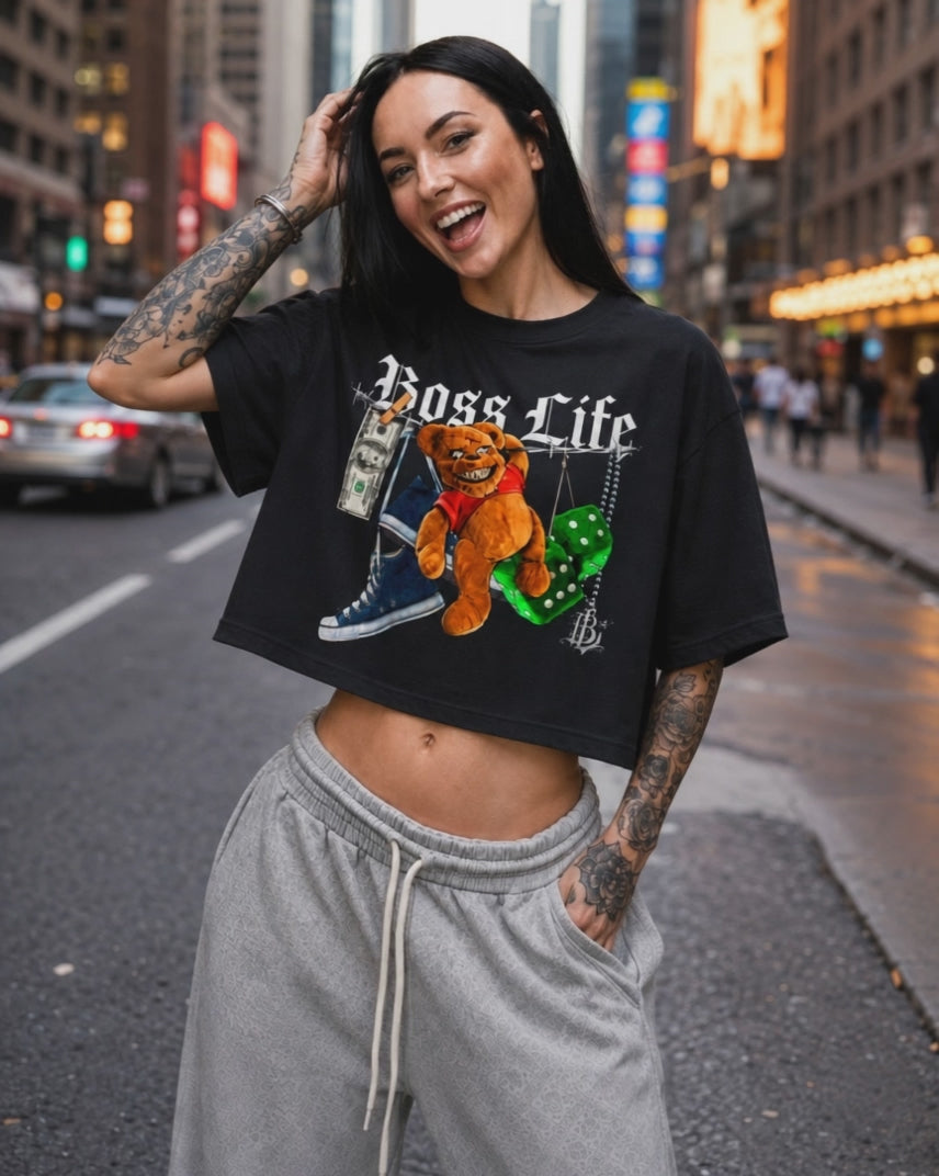 Camiseta Cropped Over Feminina Wild Bear Boss Life