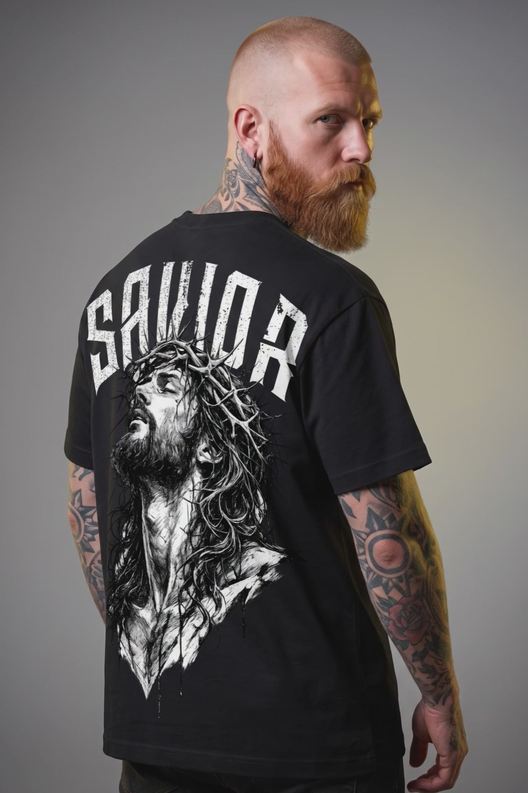 Camiseta Oversized Savior Boss Life Faith Frente e Costas