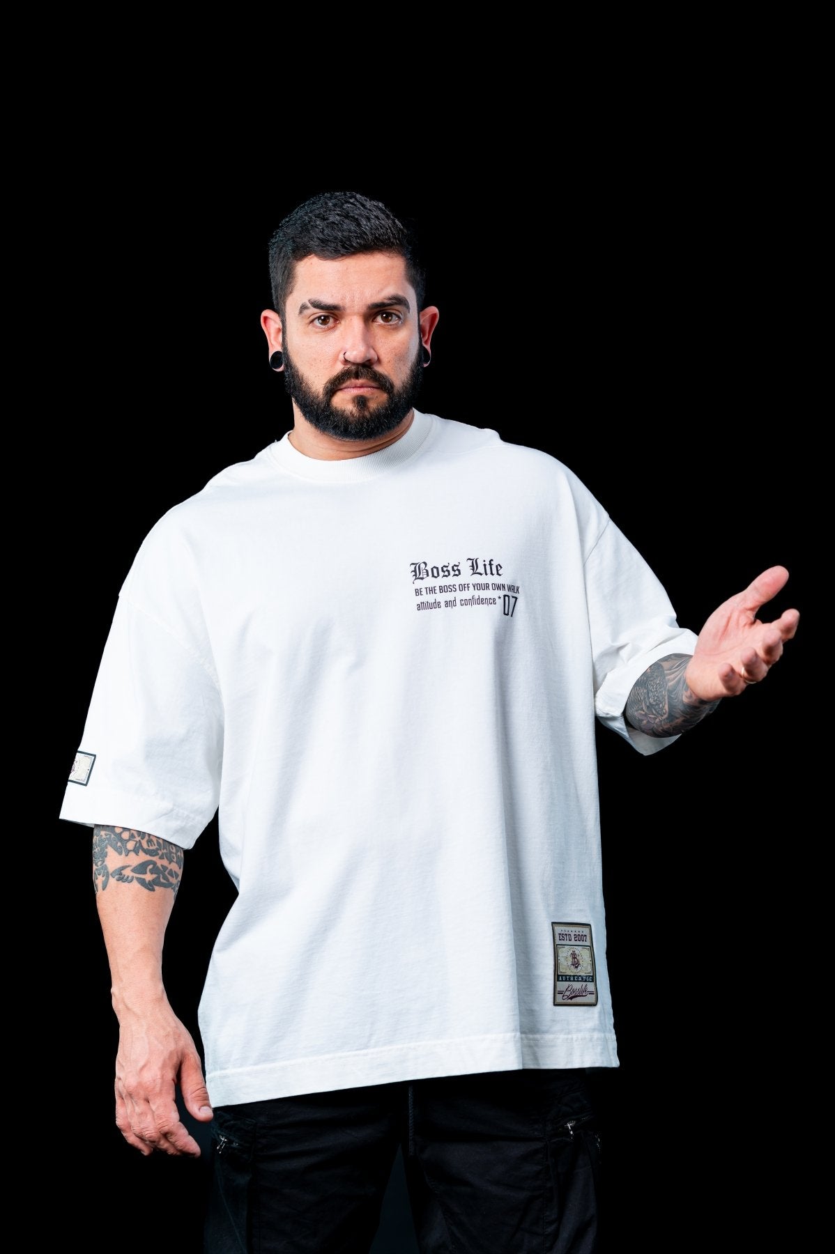 Camiseta Oversized Lettering Boss 07 Frente e Costas