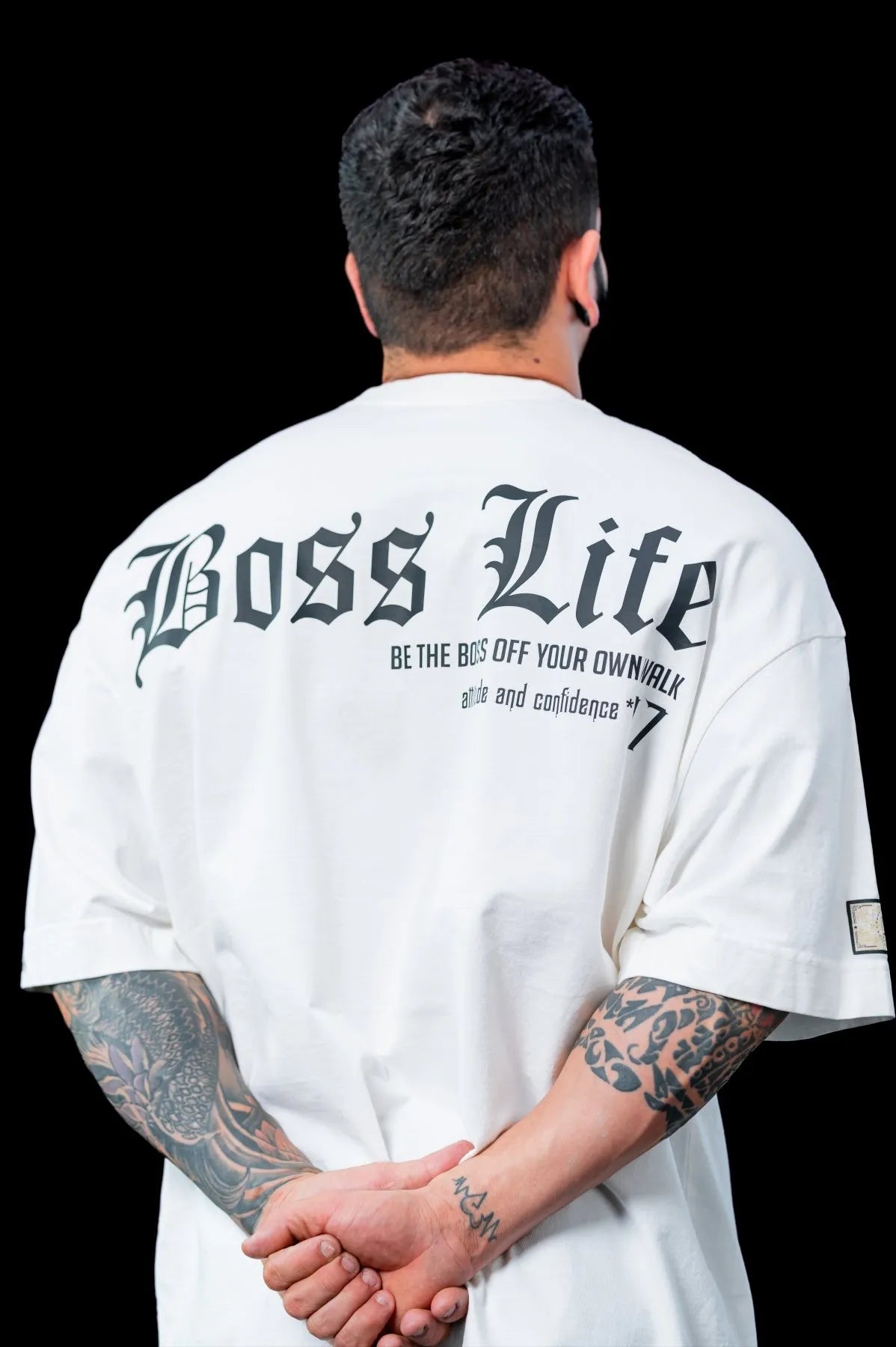 Camiseta Oversized Lettering Boss 07 Frente e Costas