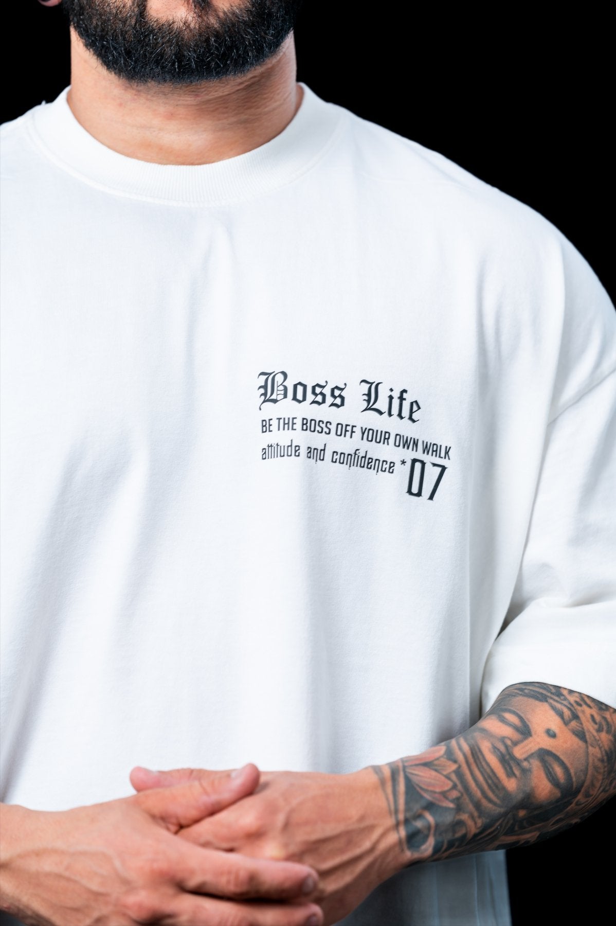 Camiseta Oversized Lettering Boss 07 Frente e Costas