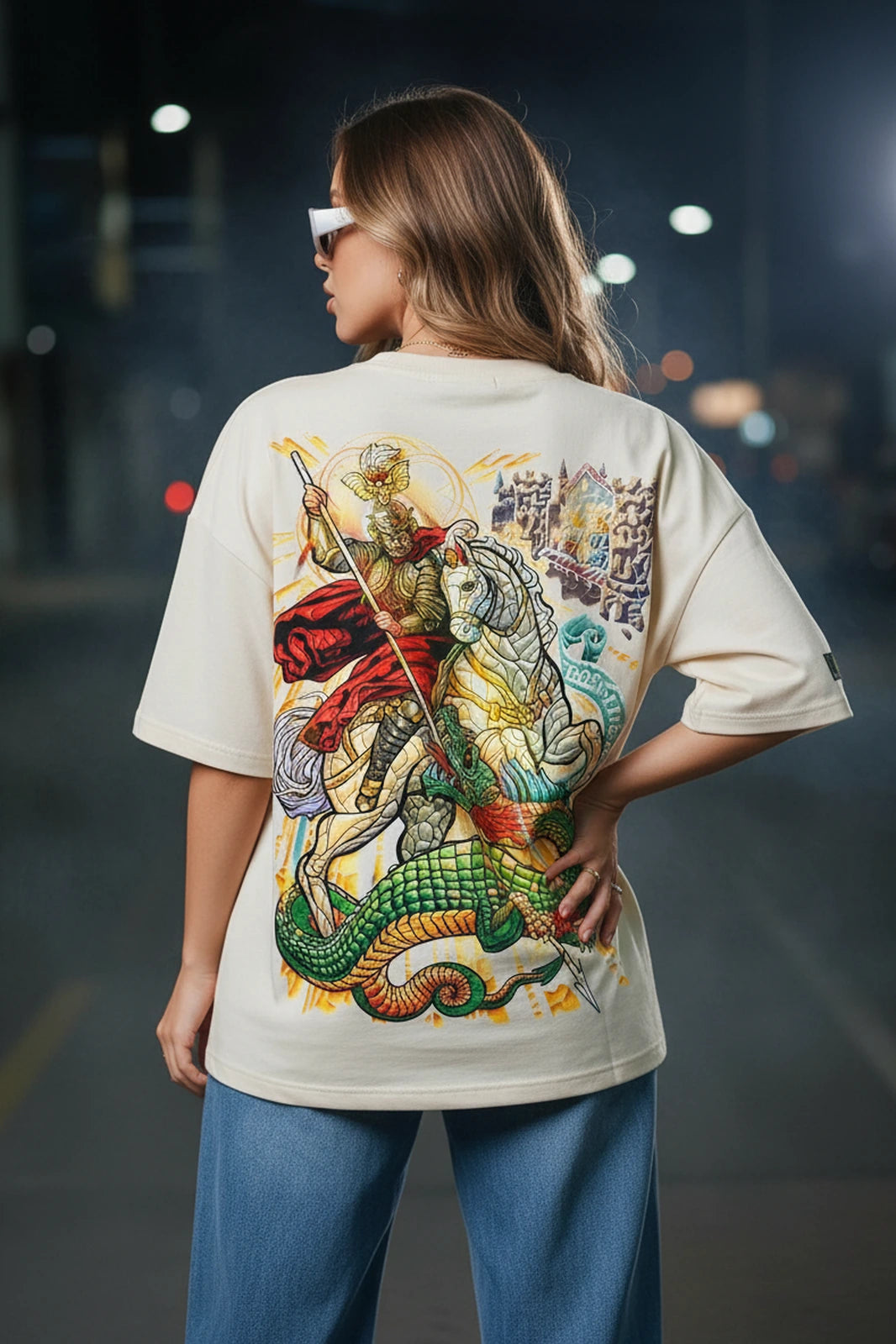 Camiseta oversized feminina São Jorge Boss Life off white - costas