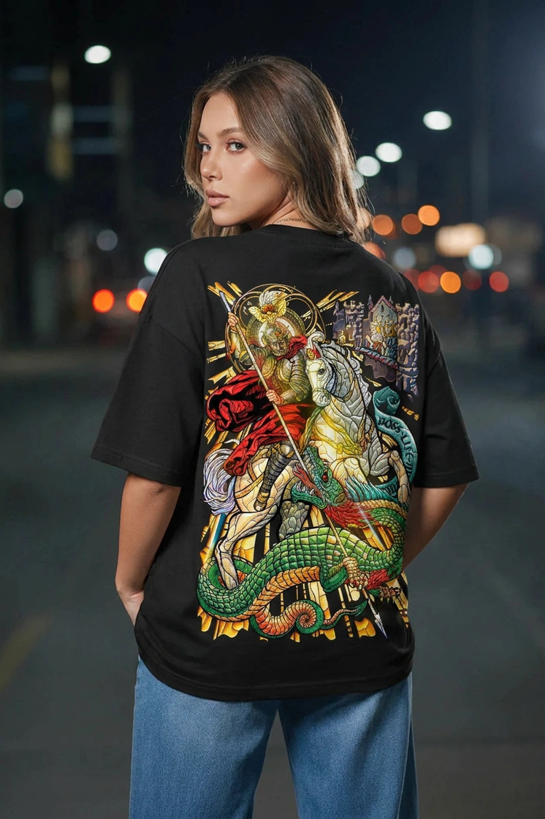 Camiseta oversized feminina São Jorge Boss Life preta - costas