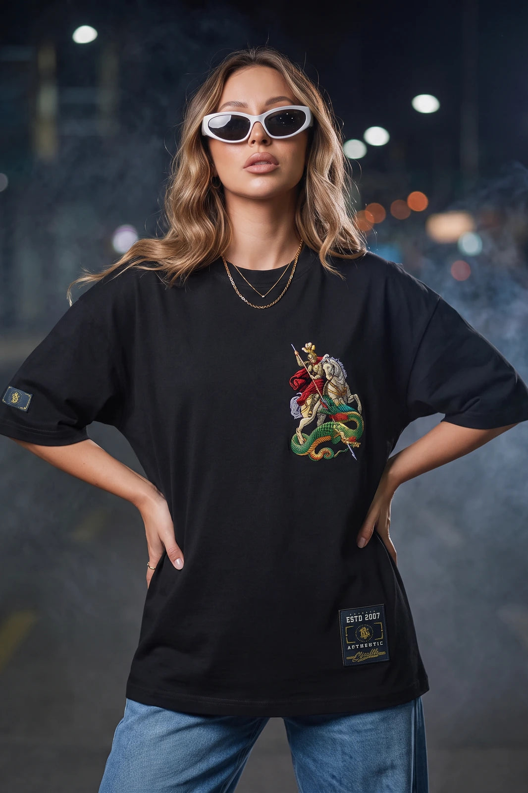 Camiseta oversized feminina São Jorge Boss Life preta - frente