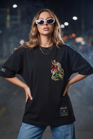 Camiseta oversized feminina São Jorge Boss Life preta - frente