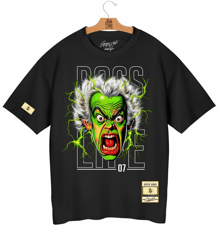 Camiseta Oversized Shock 07 Boss Life preta com estampa frontal