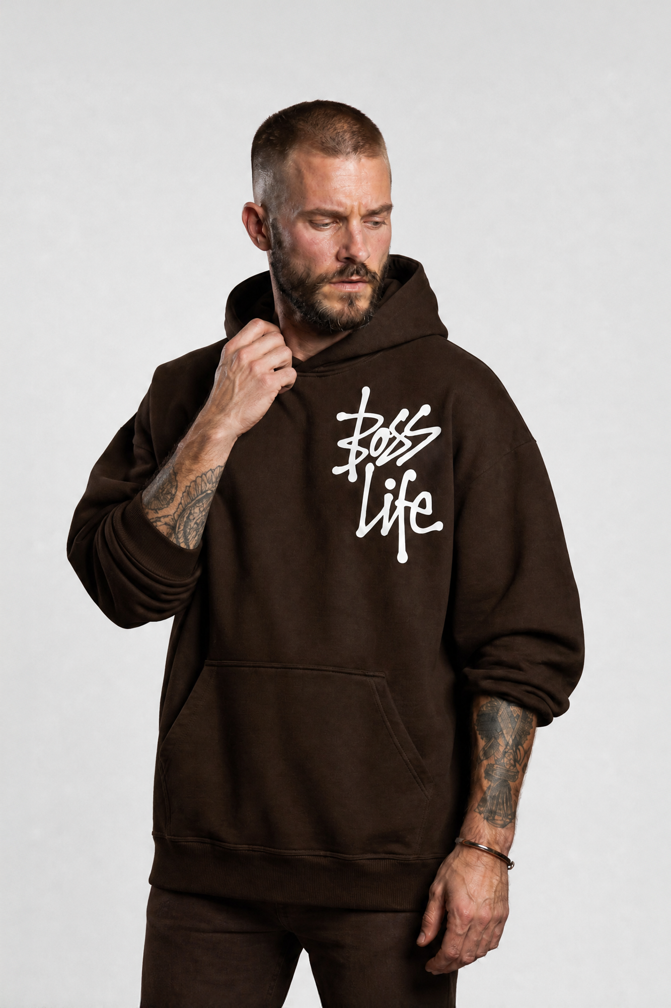 Moletom Tag Boss Life Marrom - Frente