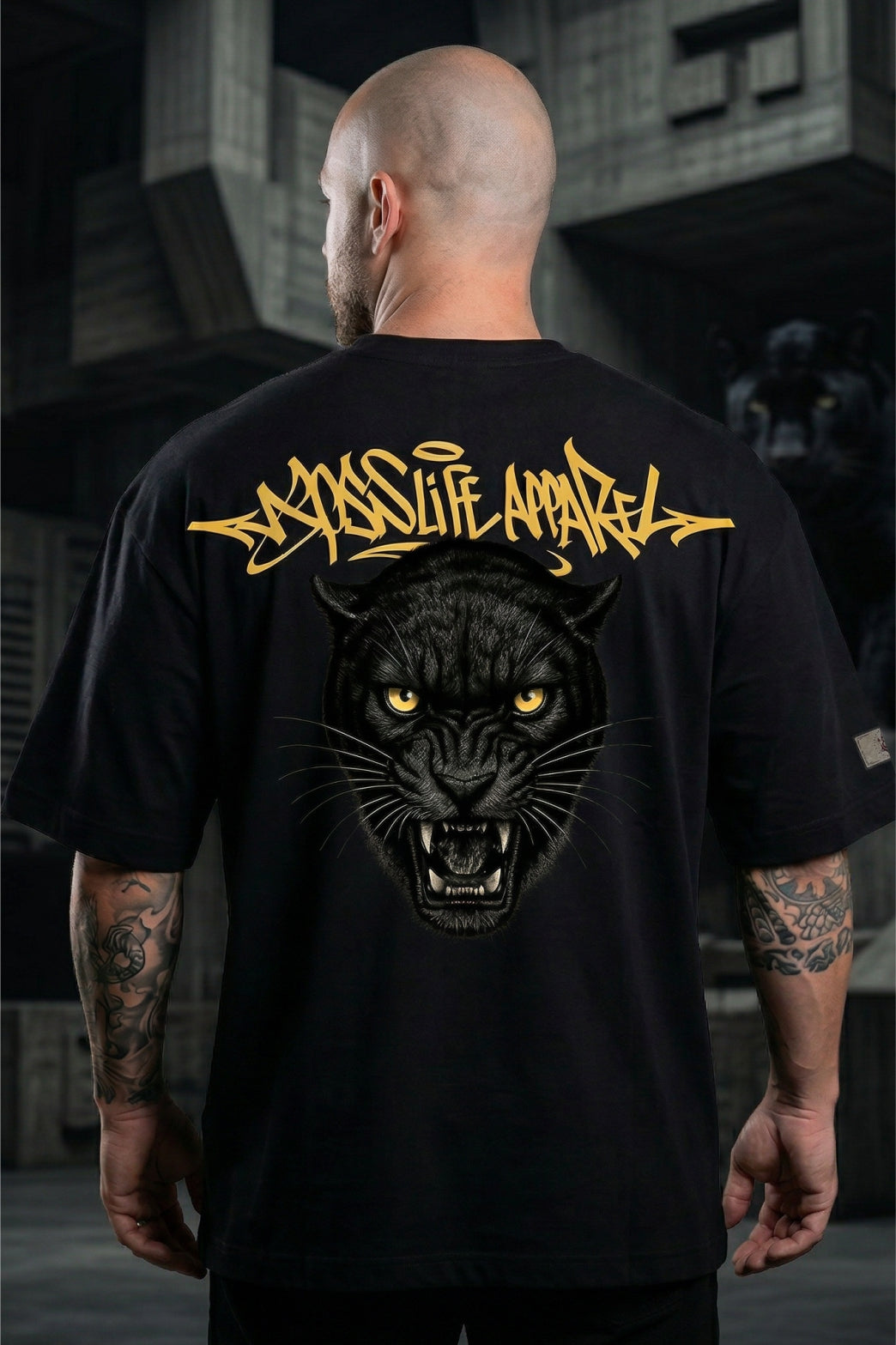 Camiseta Oversized Black Panther Boss Life (Frente e Costas)