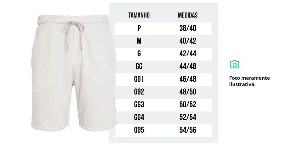 Tabela de medidas - Bermuda Moletom