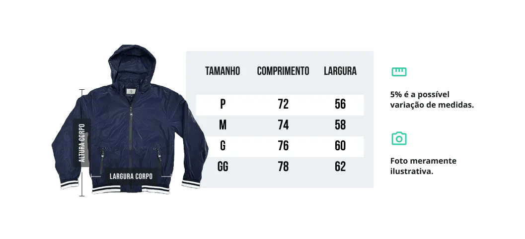 Tabela de medidas - Jaqueta College